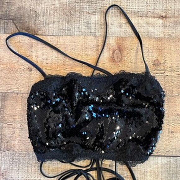 Victoria's Secret Black Sequin Crop Top Lace Up Back XXL 2XL NEW TOP ONLY - Picture 7 of 10